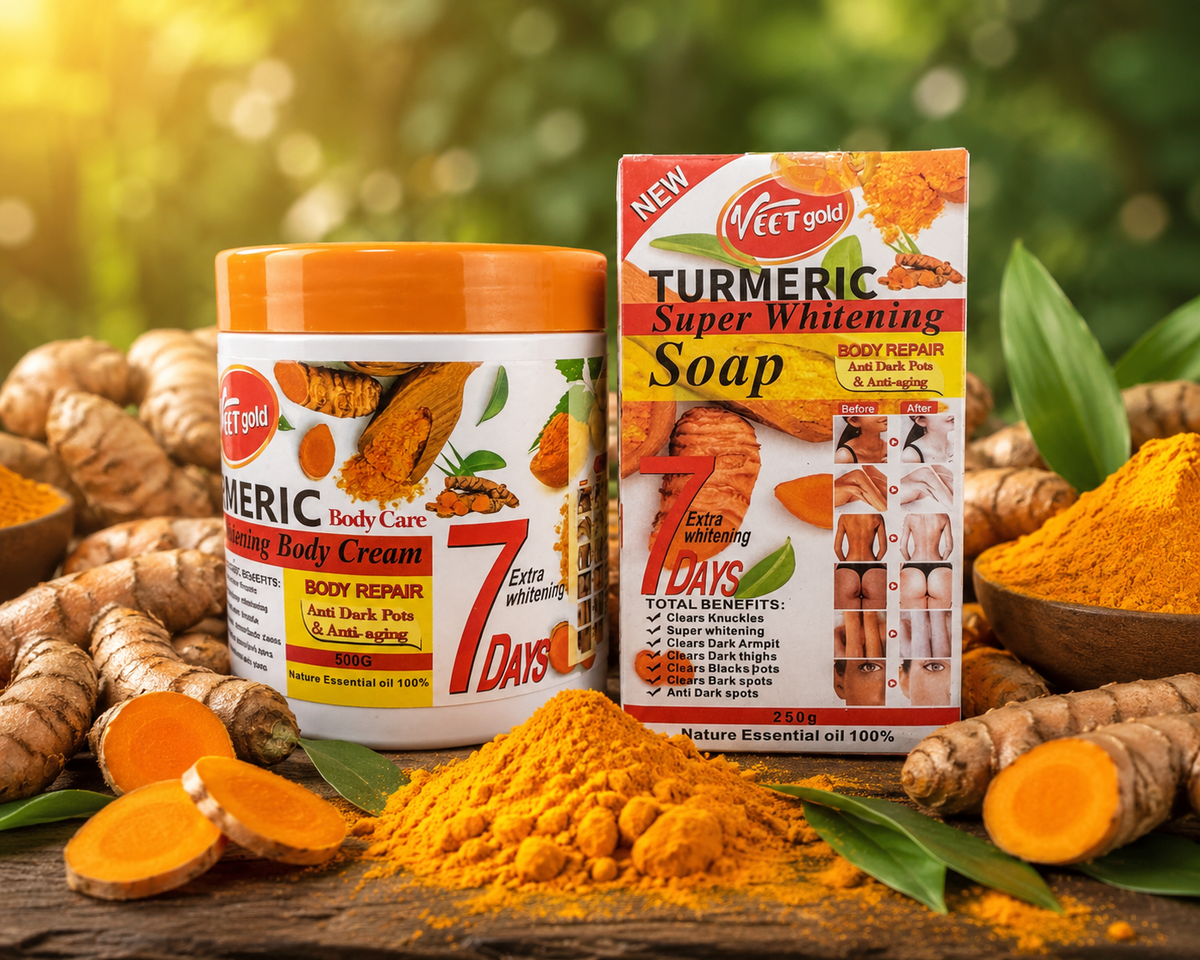 Turmeric super whitening body cream and soap. 250g Soap & 500ml face and body cream.